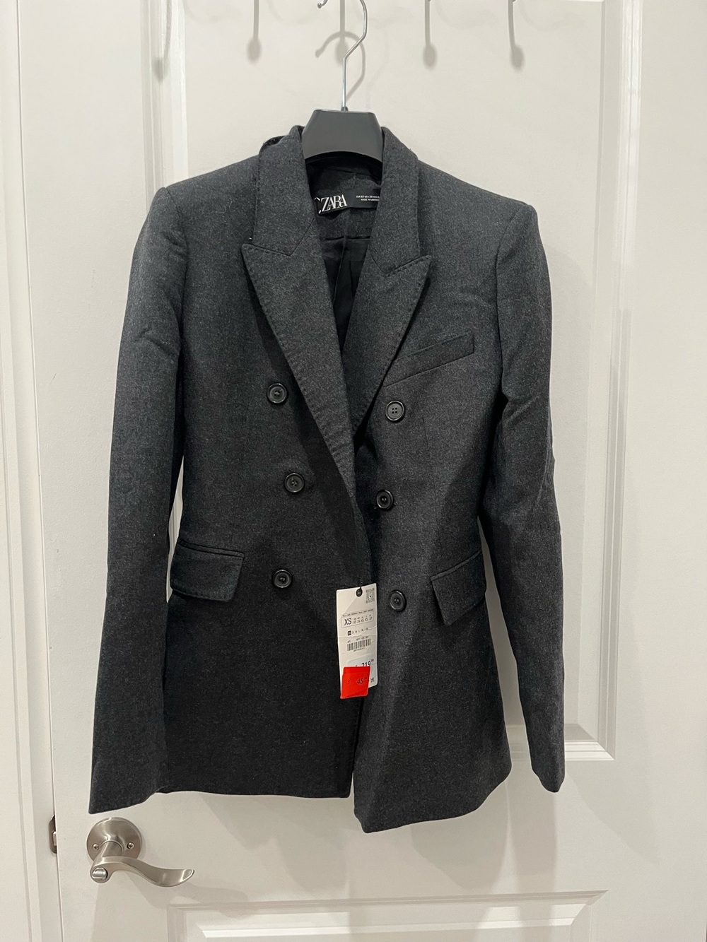 Zara Dark Charcoal Double-Breasted Blazer